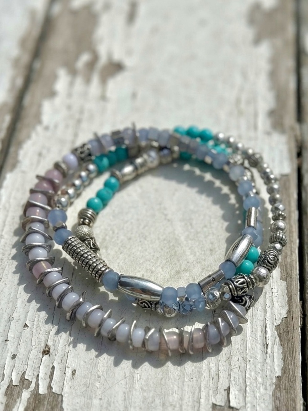 Pastel Beaded Multi-Strand Wrap Bracelet — Blue & Turquoise
